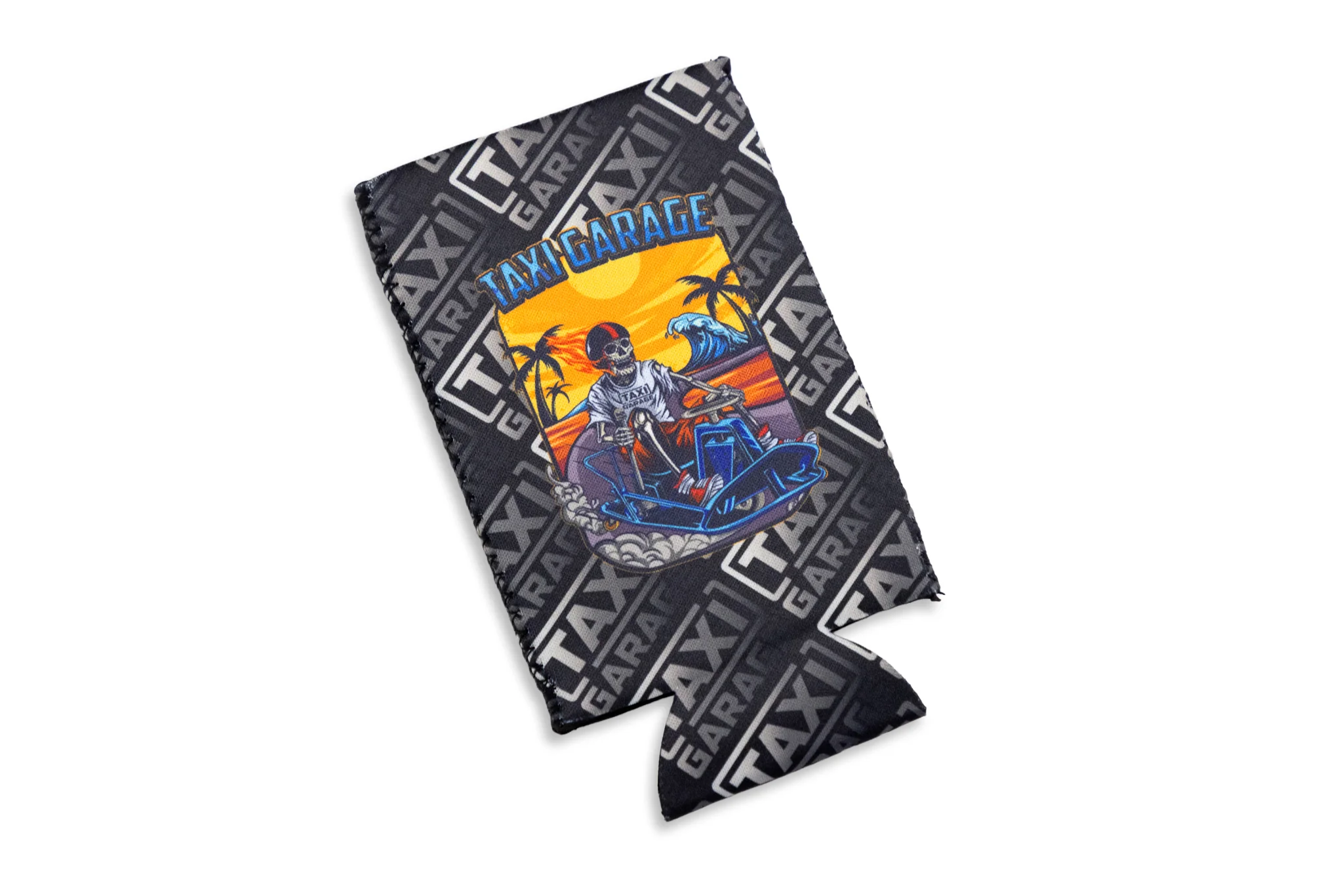 Taxi Garage Slim Koozie Skull Rider
